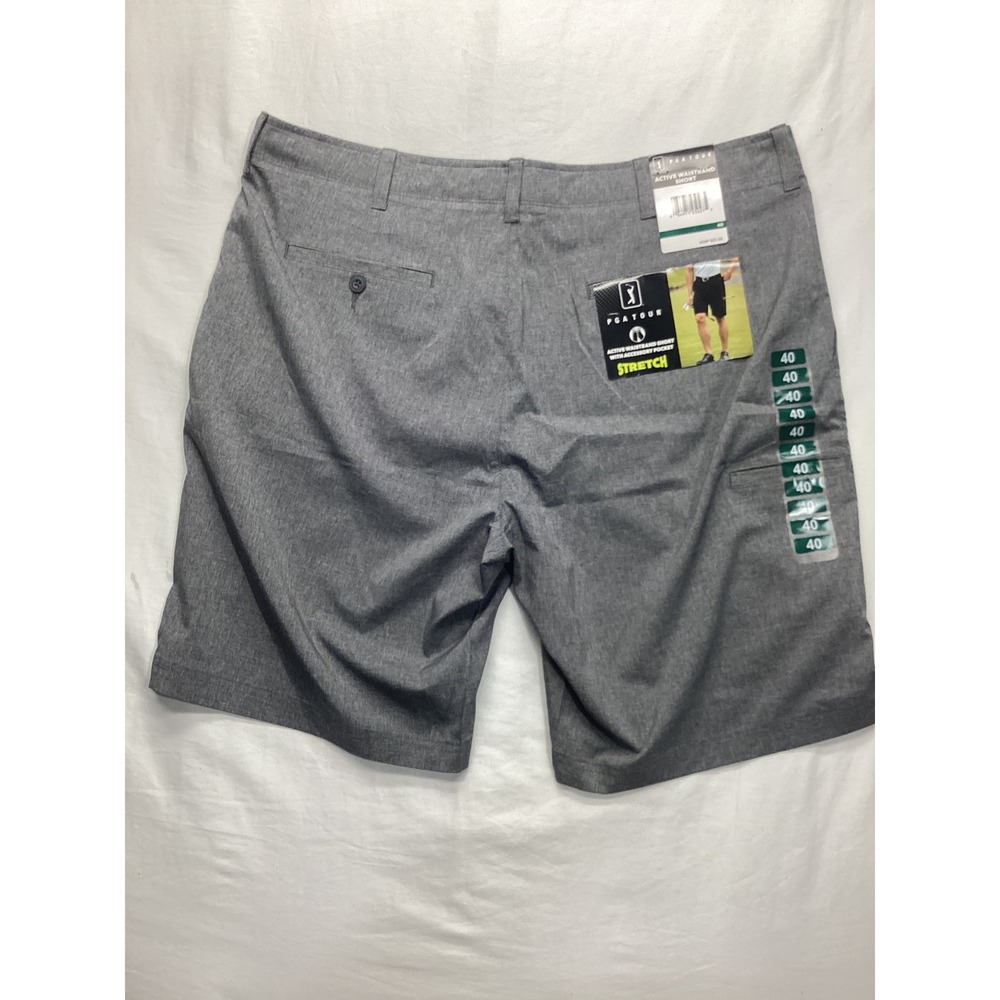 PGA TOUR Mens Active Waistband Golf Shorts Grey Stretch Accessory Pocket Size 40